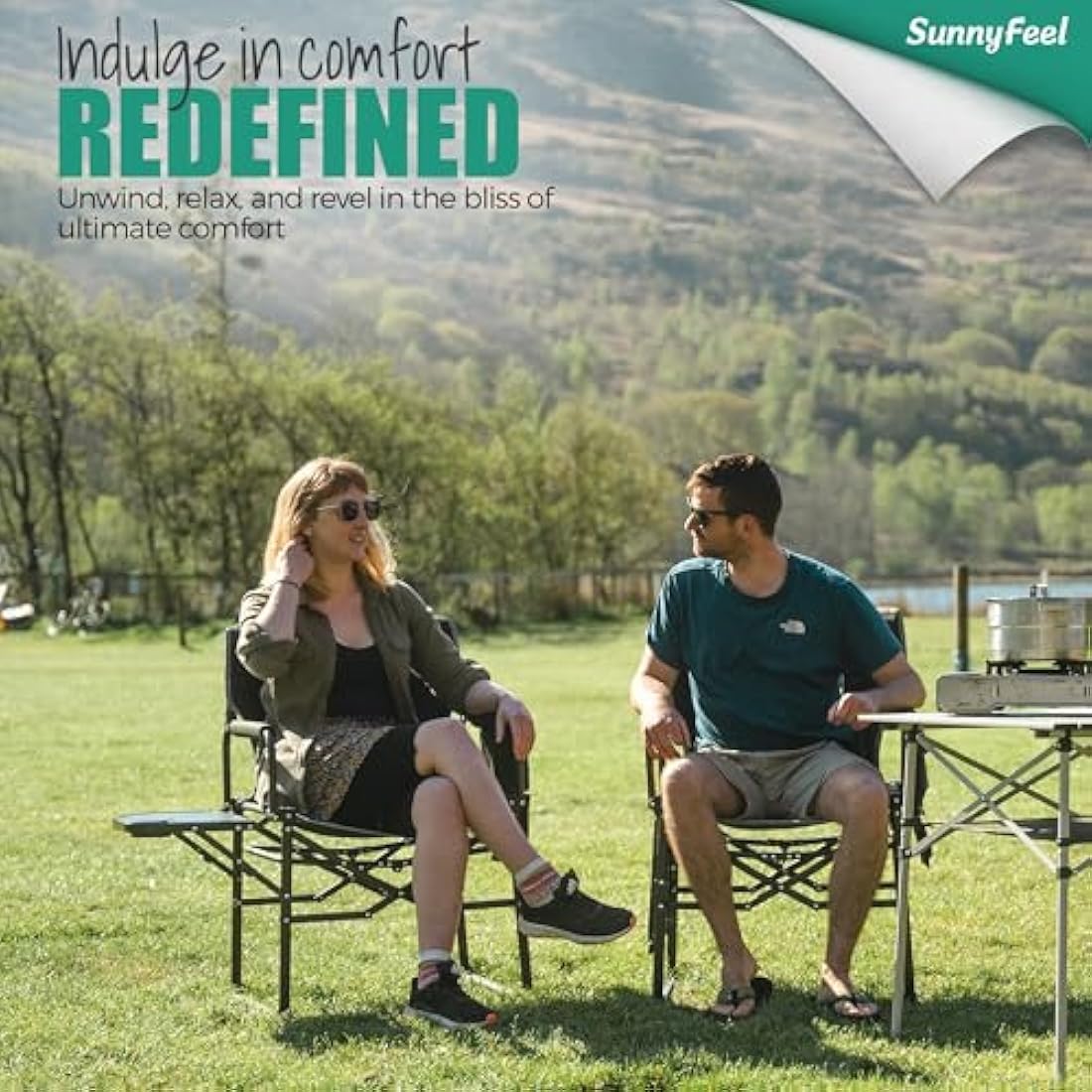 Sunnyfeel Heavy Duty Camping Director Chair with Side Table - Green