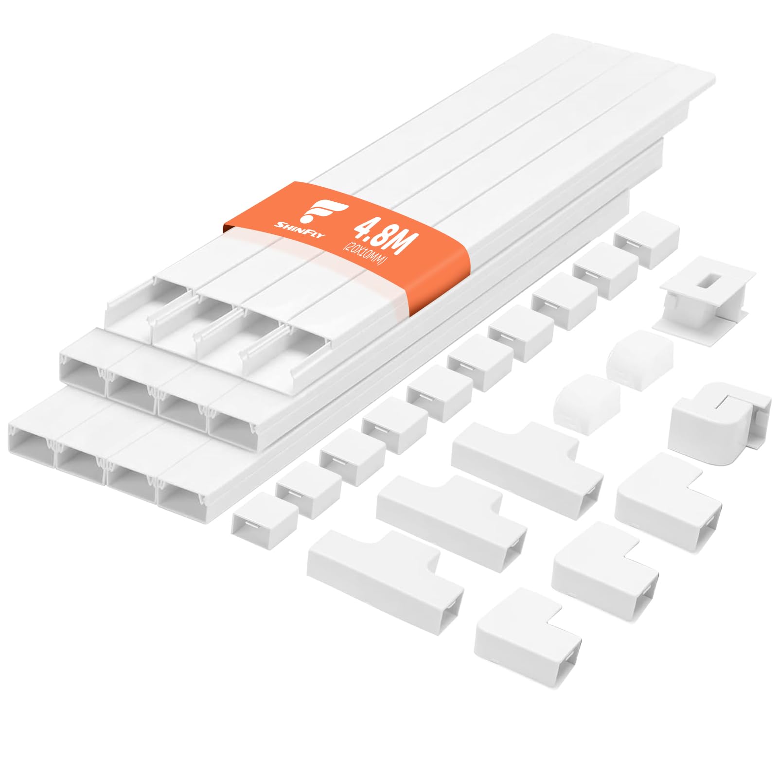 Shinfly 4.8m Cable Trunking | Self-Adhesive White TV Cable Cover