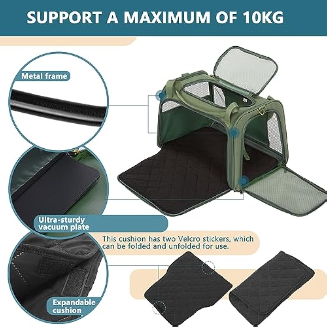 Petsfit Soft Sided Dog Carrier | Large Oxford Fabric Pet Travel Bag, Olive