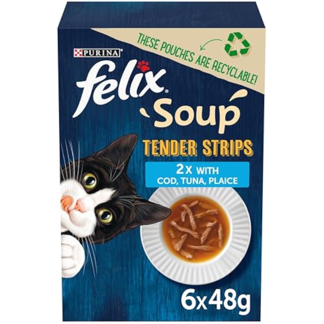 Felix Soup Tender Strips Fish Selection Wet Cat Food - 48 x 48g Bulk Pack