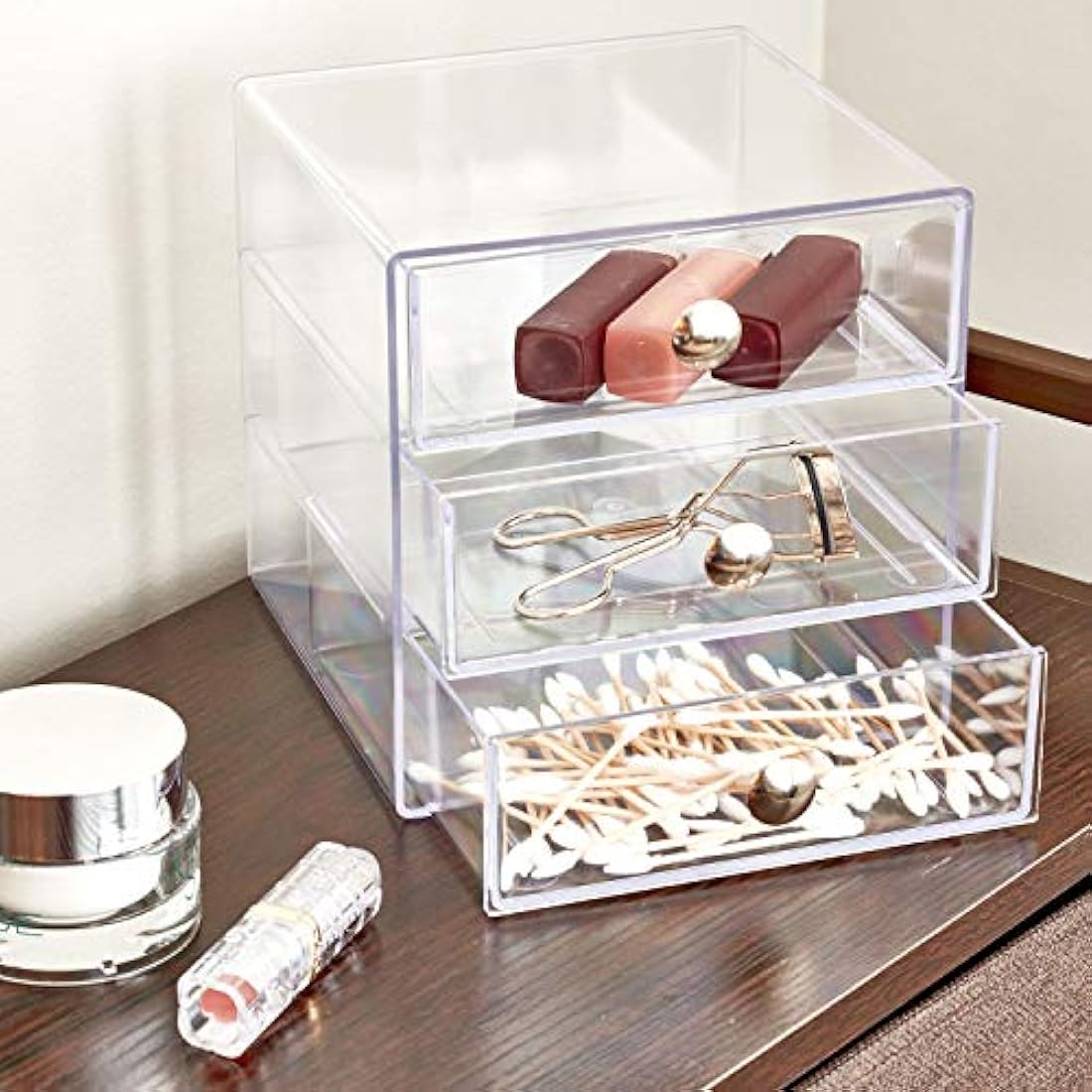 iDesign Clear Makeup Organiser – 3-Drawer Plastic Jewelry Storage Box