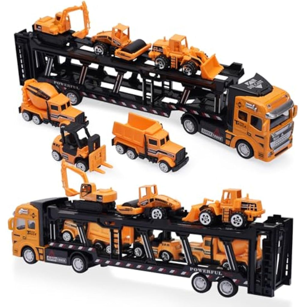 7-in-1 Construction Truck Toy Set | Diecast Pull Back Vehicles