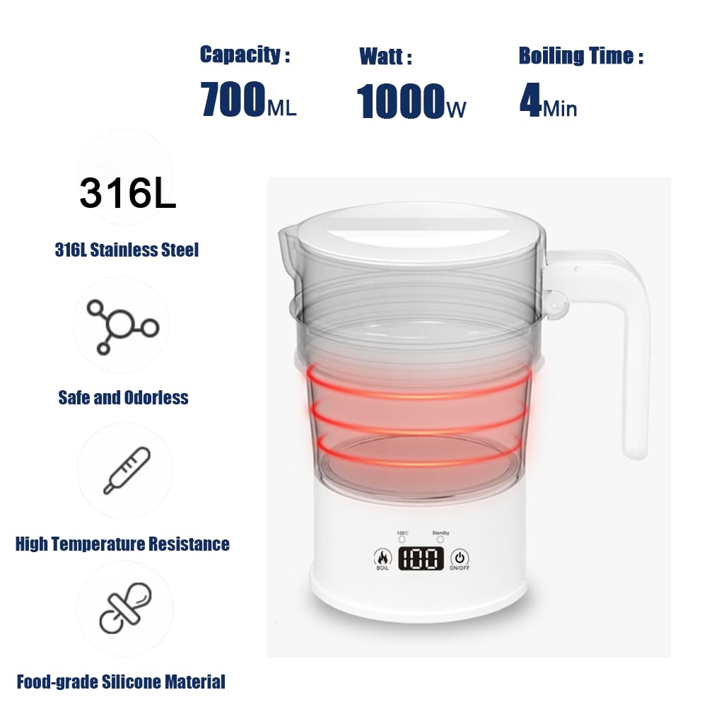 RHD 0.7L Foldable Electric Kettle – Portable Silicone Travel Kettle