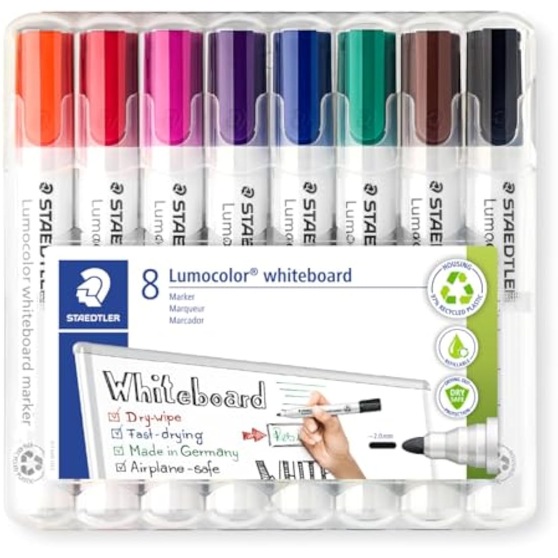 Staedtler Lumocolor Whiteboard Markers | Bullet Tip, Assorted (8 Pack)