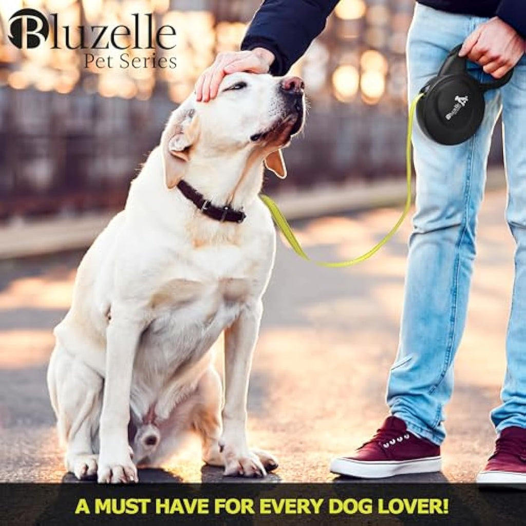Bluzelle 8m Retractable Dog Leash – Reflective Neon Nylon for Dogs up to 50kg