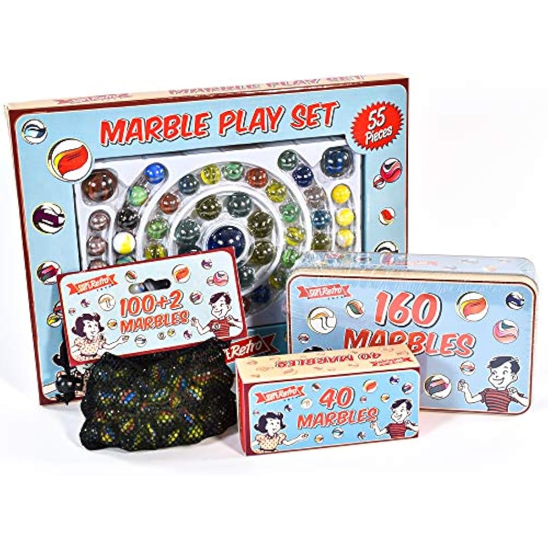 KandyToys SupeRetro 160 Piece Glass Marbles in Vintage Storage Tin