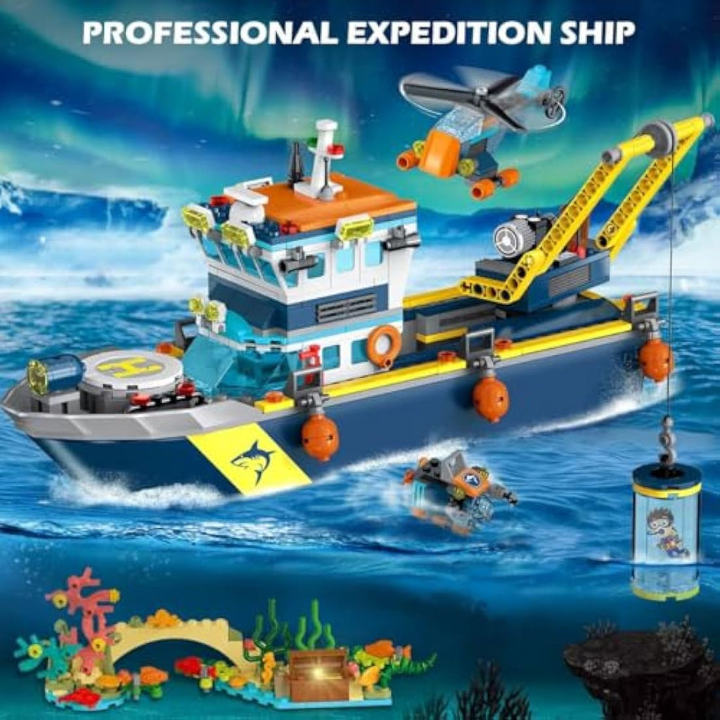 HOGOKIDS City Arctic Explorer Ship Building Set with LED Light - 542 Pcs