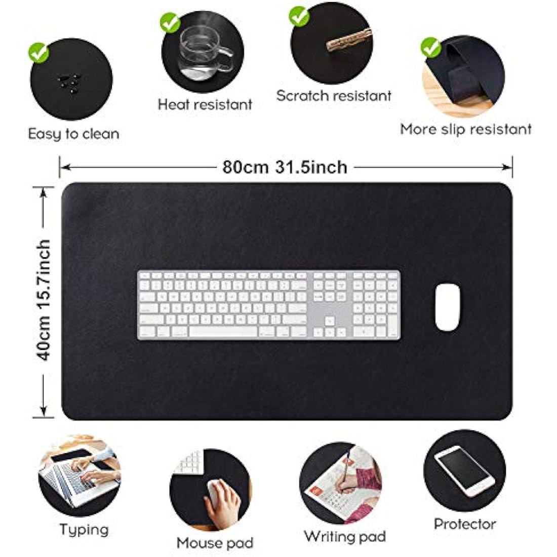 DOBAOJIA Extended Mouse Pad – Large PU Leather Waterproof Desk Mat, Black