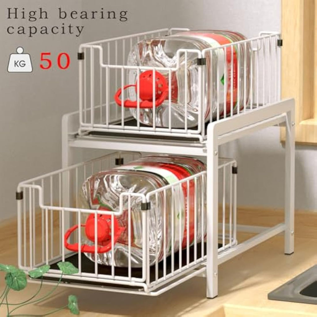 YunNasi Under Sink Storage – 2-Tier Pull Out Sliding Metal Cabinet Organiser