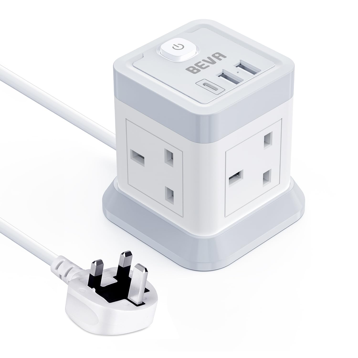 BEVA 4 Gang Extension Lead Cube with 3 USB Ports – 3M Power Strip