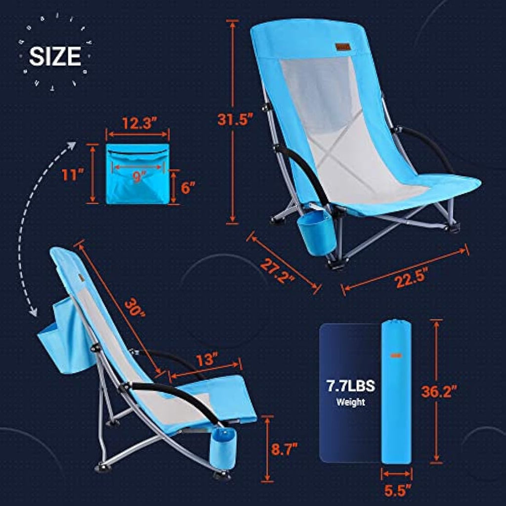 Nice C High Back Beach Camping Chair with Cooler Bag & Cup Holder – Orange