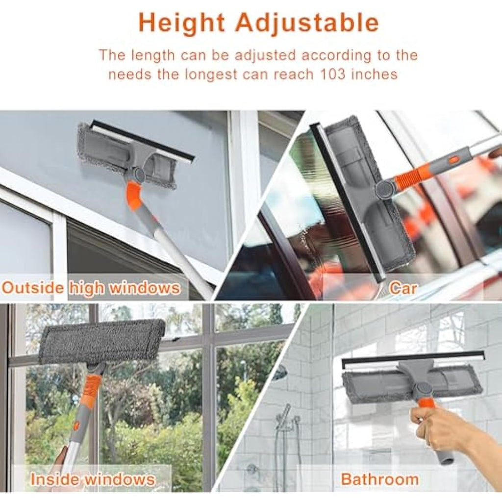 Baban 2-in-1 Window Squeegee Cleaner with 100-inch Extendable Pole