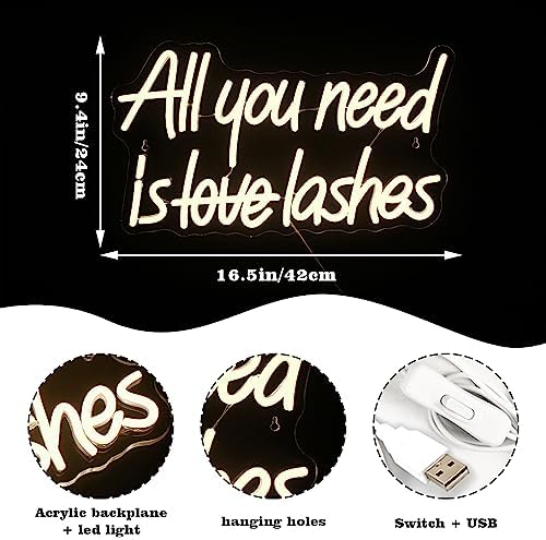 Looklight All You Need is Lashes Neon Sign | Warm White LED Wall Decor