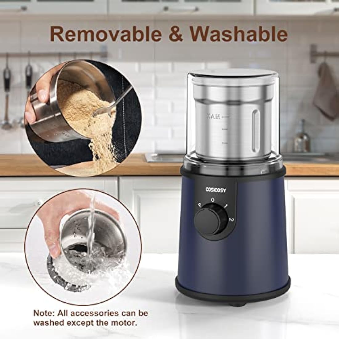 Cosicosy Electric Coffee Grinder | 350W Stainless Steel Spice Mill, Navy Blue