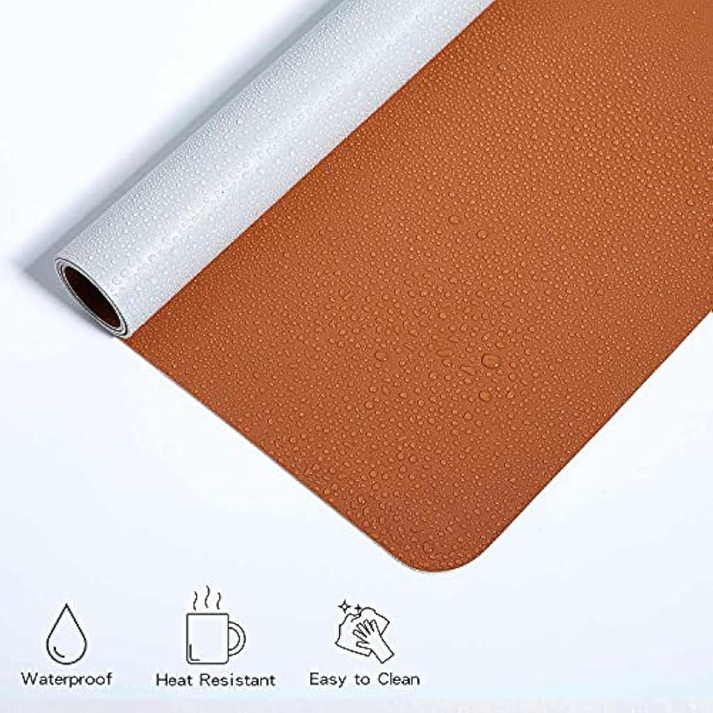 DOBAOJIA Dual-Side PU Leather Desk Pad – XXL Waterproof Mouse Mat, Brown/Grey
