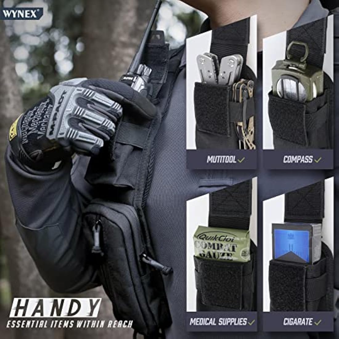 WYNEX Tactical MOLLE Shoulder Strap Pouch | Double Zipper EDC Phone Bag