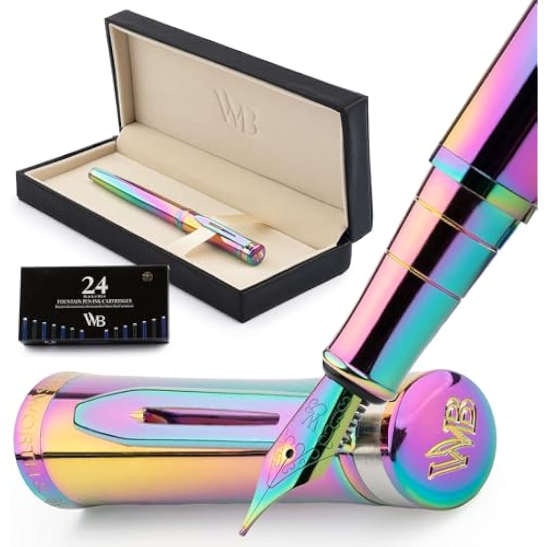 Wordsworth & Black Fountain Pen Set – 18K Gilded Nib with 24 Ink Refills
