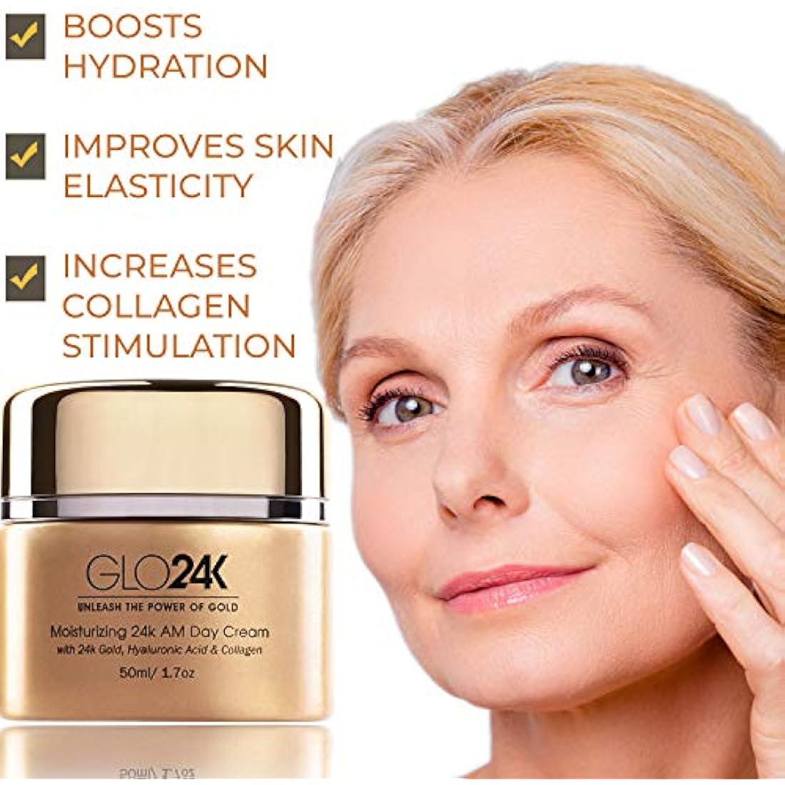 GLO24K 24k Gold Anti-Aging Day Cream with Hyaluronic Acid & Collagen