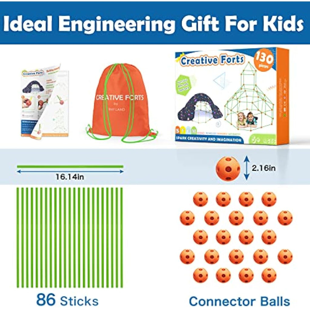 Kids Fort Building Kit – 130 Piece STEM Construction Toy Set