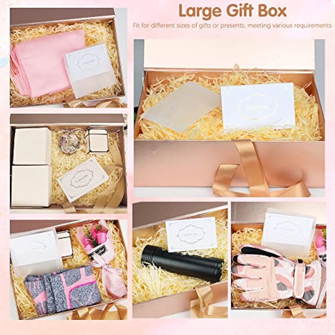 Rose Gold Magnetic Gift Box Set with Ribbon - 32x22x10cm