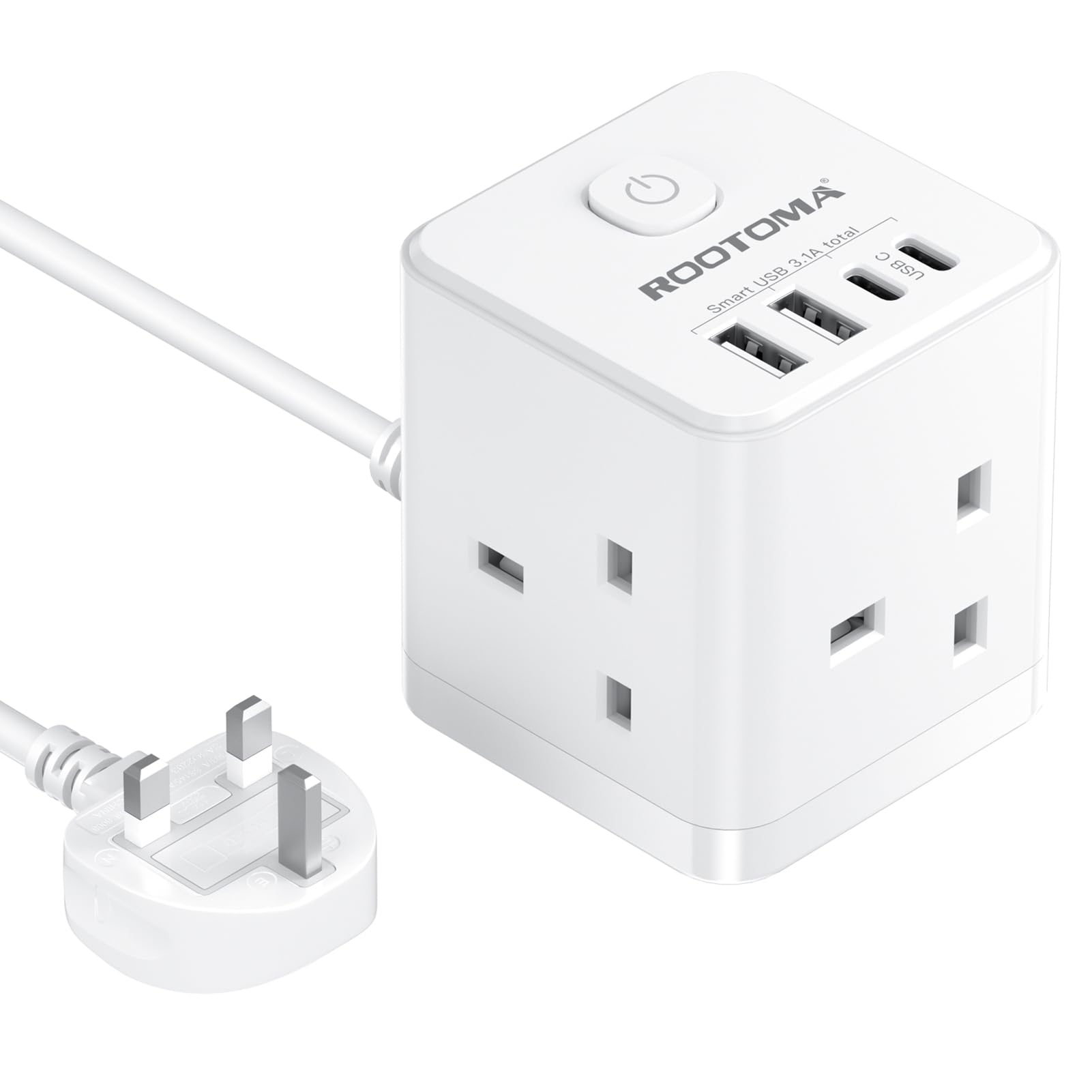 Cube Extension Lead | 3 Way Power Tower with 4 USB C, 2M