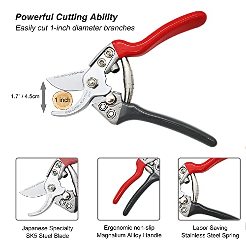 TONMA 7.5" Japanese SK5 Steel Bypass Garden Shears - Heavy Duty Secateurs