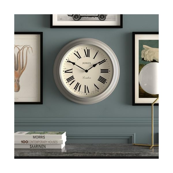 Jones Clocks Supper Club Wall Clock | 40cm Large Roman Numeral Grey