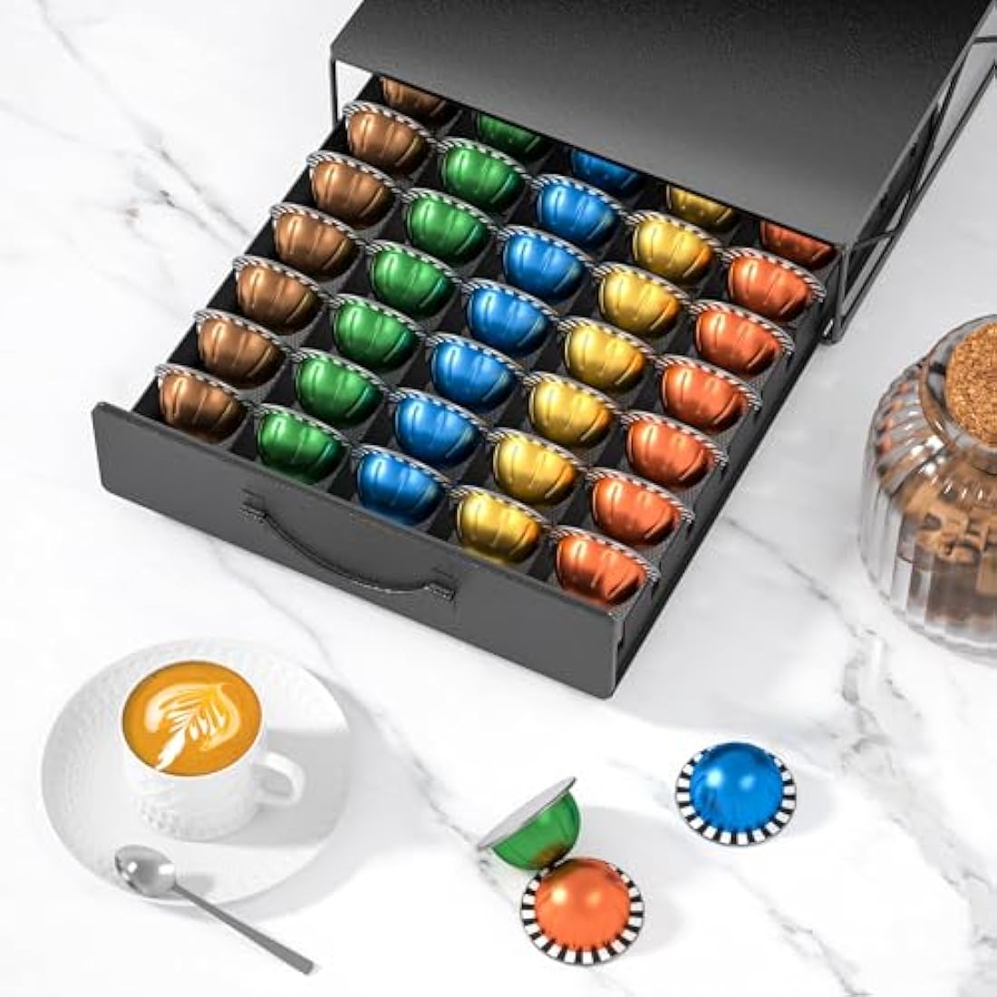HFHOME Metal Coffee Pod Holder – 50 Capsule Drawer for Nespresso Vertuo