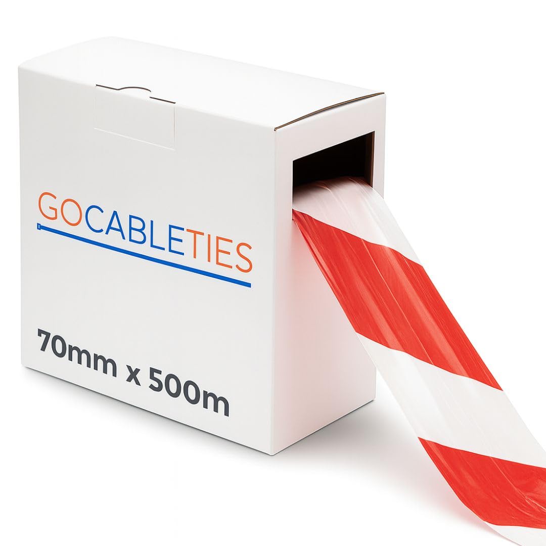 Gocableties Red & White Barrier Tape | 70mm x 500m Non-Adhesive Caution Tape