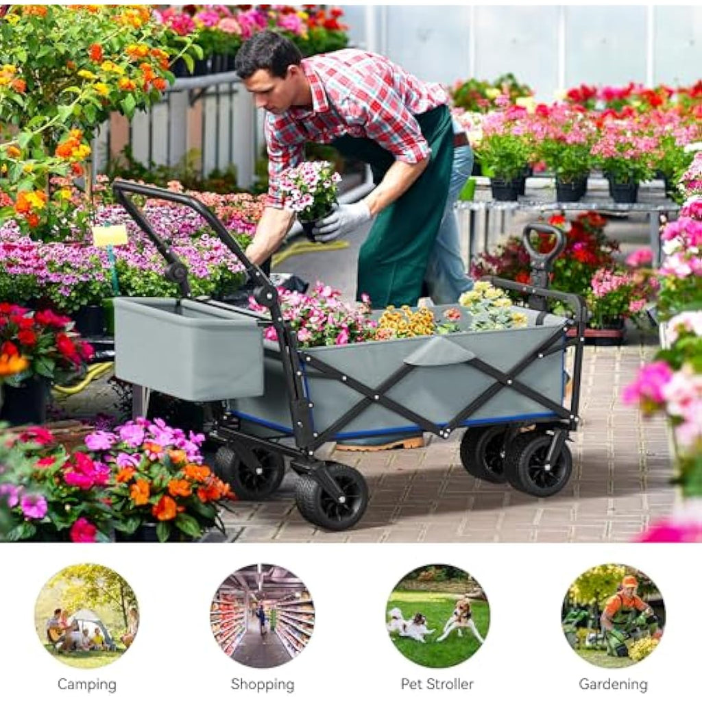 YITAHOME Foldable Beach Wagon – Heavy Duty Garden Trolley with Canopy