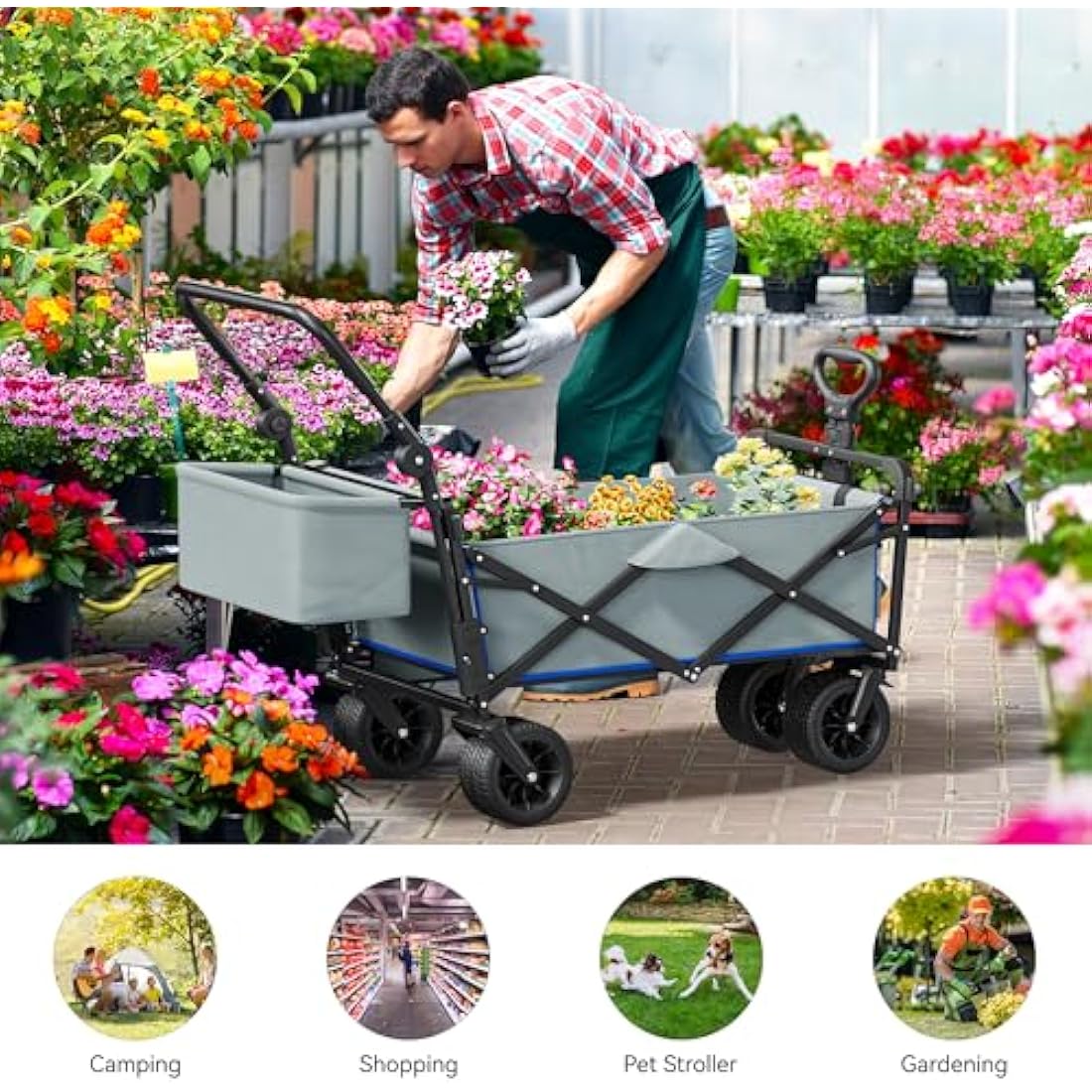 YITAHOME Foldable Beach Wagon – Heavy Duty Garden Trolley with Canopy