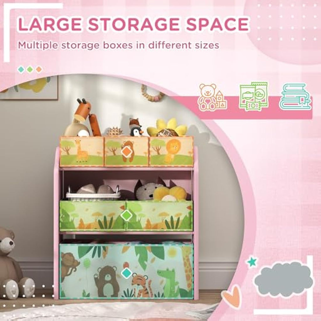 AIYAPLAY 3-Tier Kids Toy Storage Unit | 6 Removable Boxes - Pink