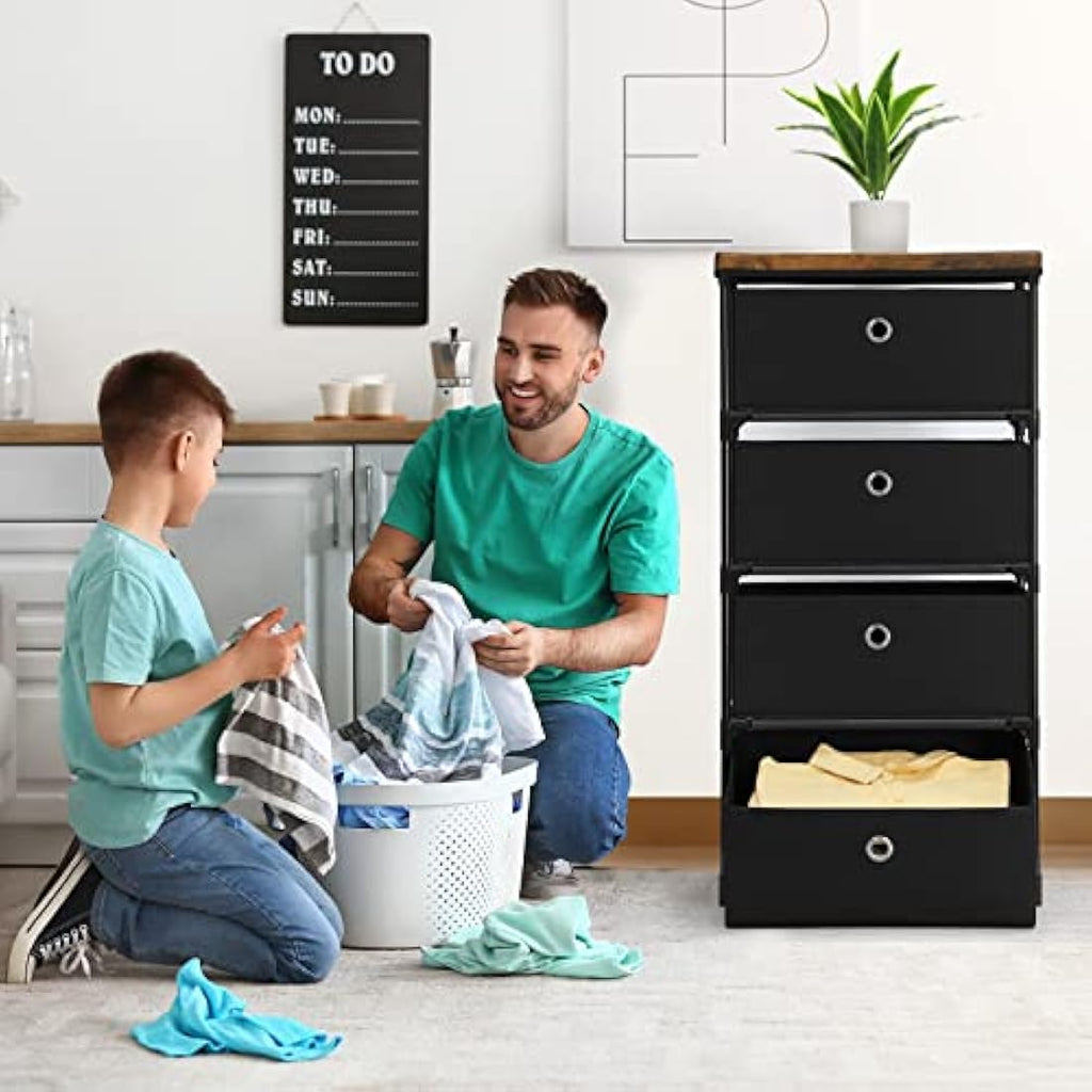 LIANTRAL 4-Drawer Fabric Dresser | Steel Frame Storage Organizer – Black