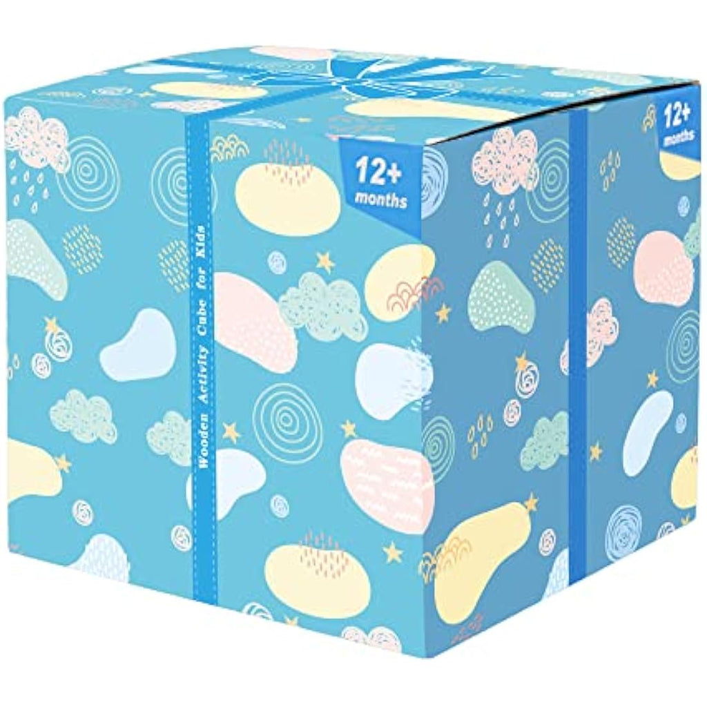 HELLOWOOD 8-in-1 Wooden Activity Cube | Montessori STEM Toy for Toddlers