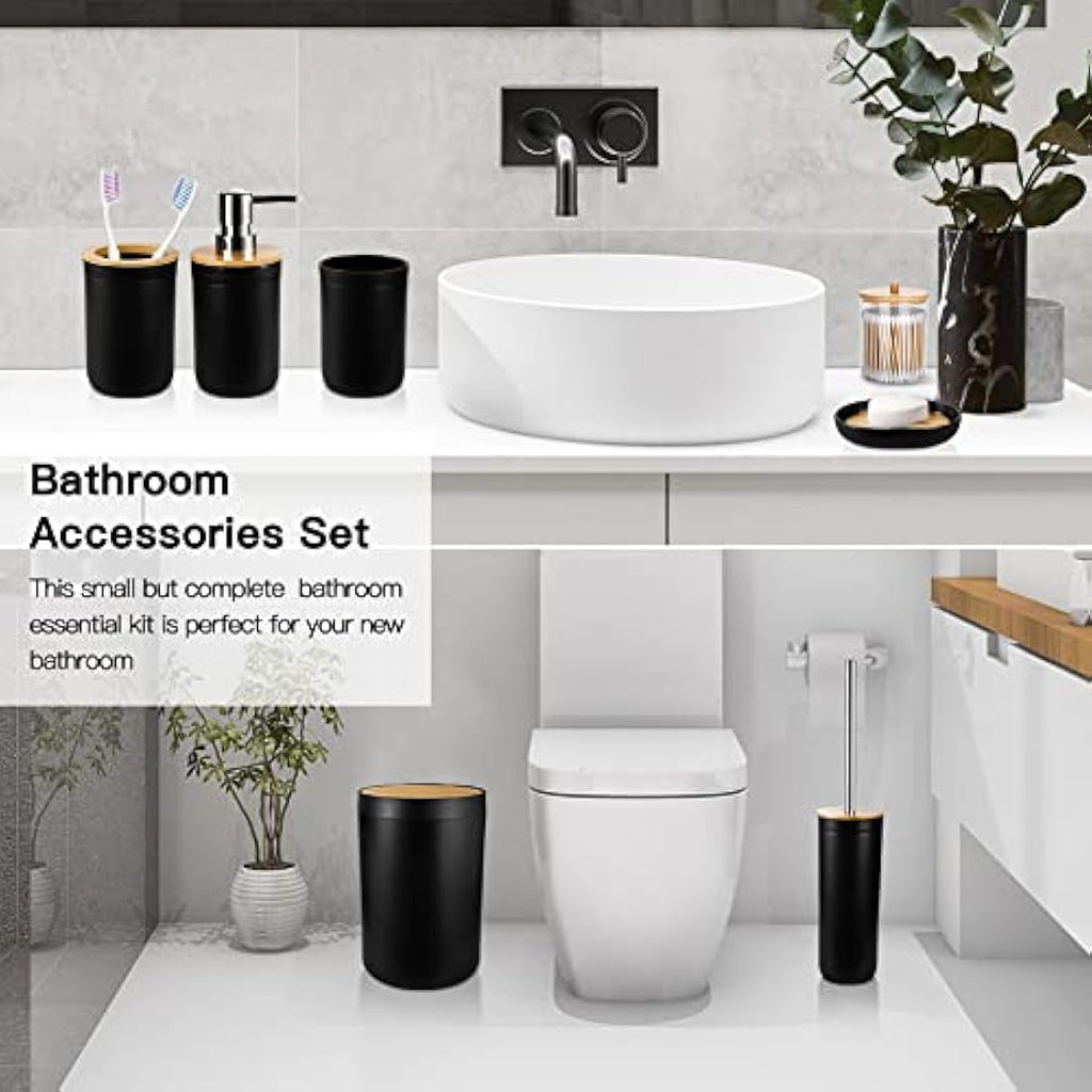 Jotom 7-Piece Bamboo and Plastic Bathroom Accessory Set - Black