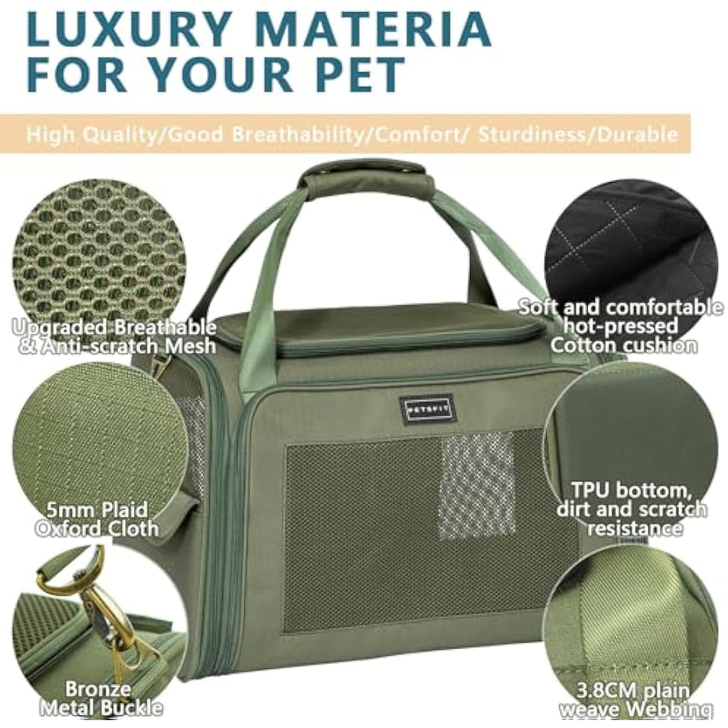 Petsfit Soft-Sided Dog Carrier – Expandable Travel Bag, Olive Green