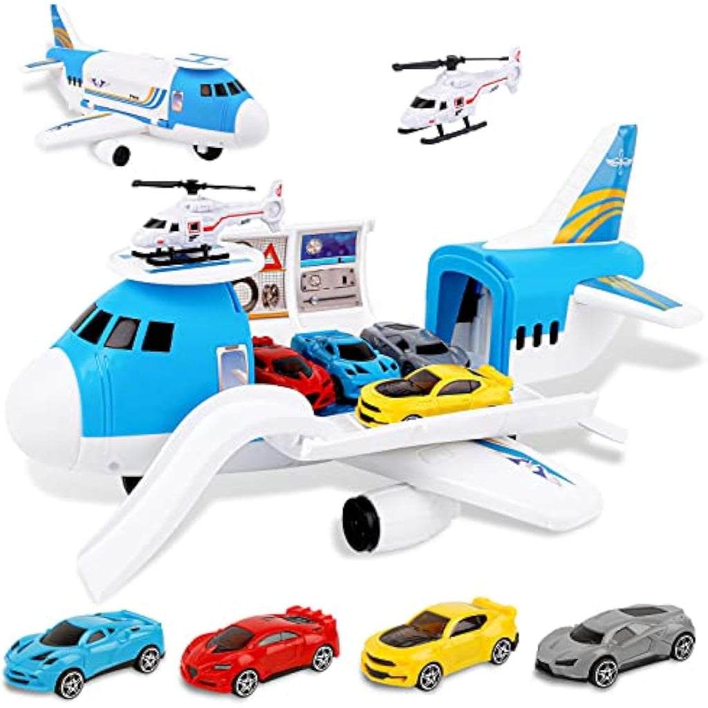 m zimoon DIY Transport Cargo Airplane Toy Set with 4 Cars & Helicopter