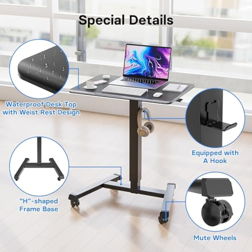 BONTEC Mobile Standing Desk | Height Adjustable 65x45cm Portable Table