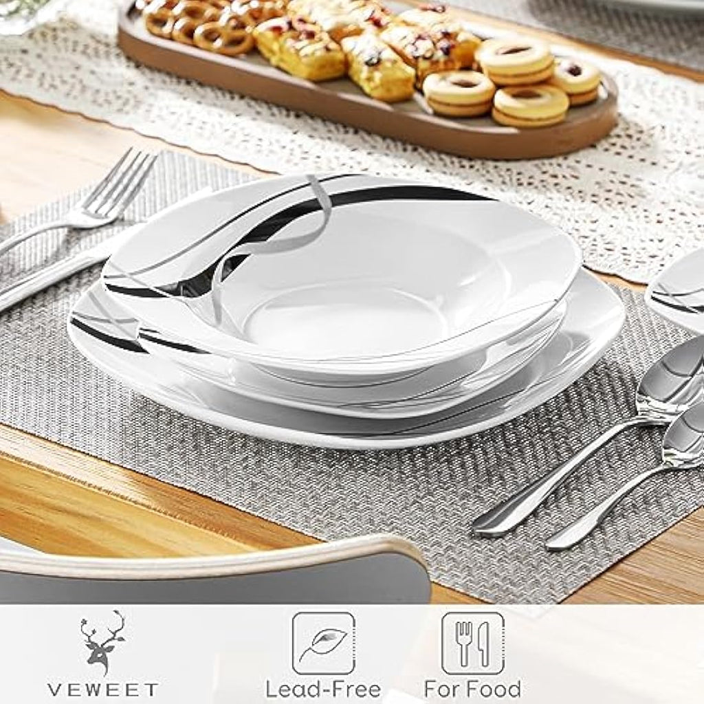 VEWEET Fiona 30-Piece Porcelain Dinnerware Set | Ivory White Service for 6