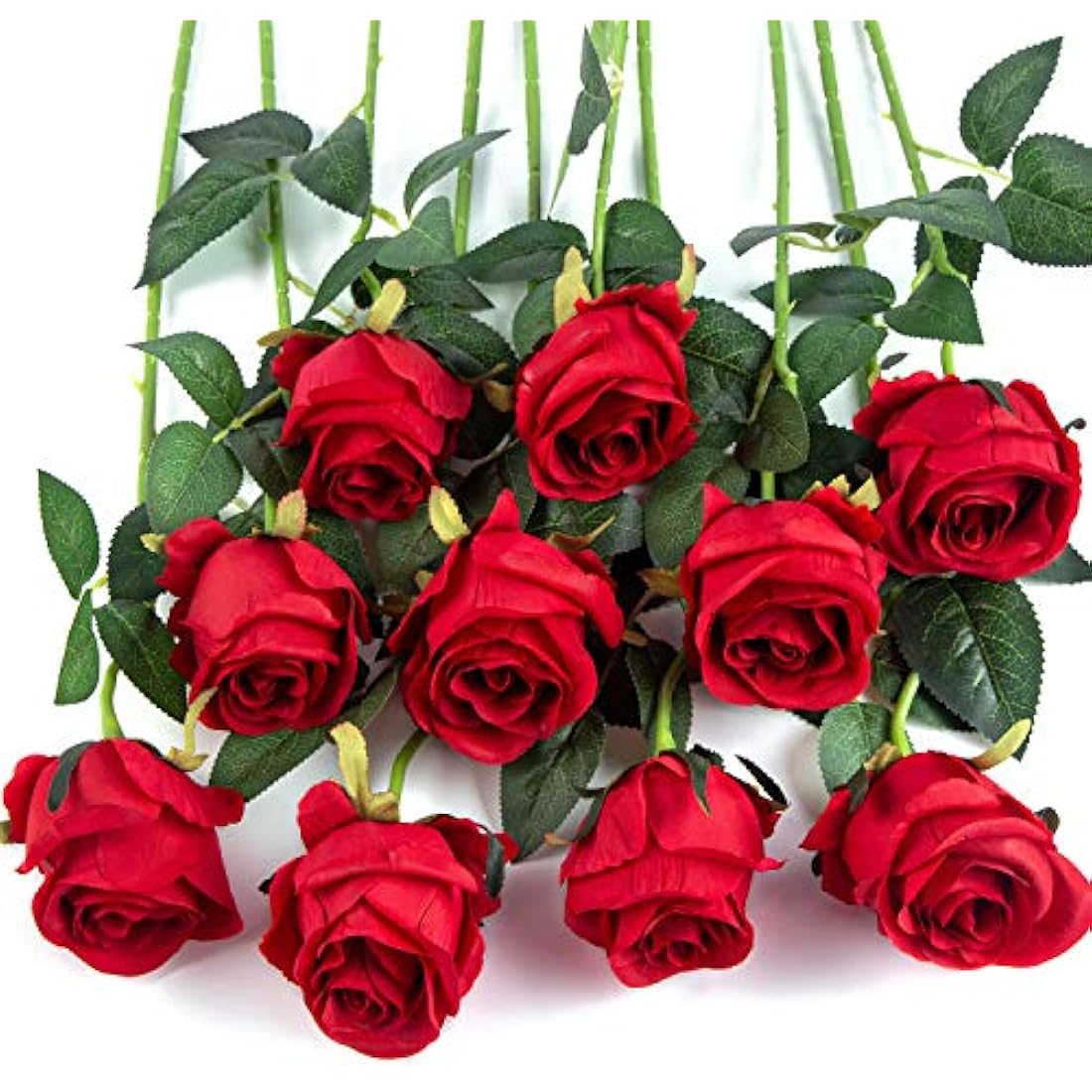 10pcs Artificial Silk Roses – Long Stem Red Wedding Flowers
