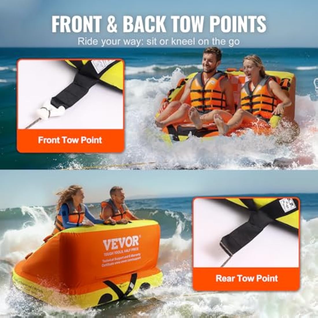 VEVOR 1-2 Person Towable Tube for Boating | Inflatable Deck Seat Tube