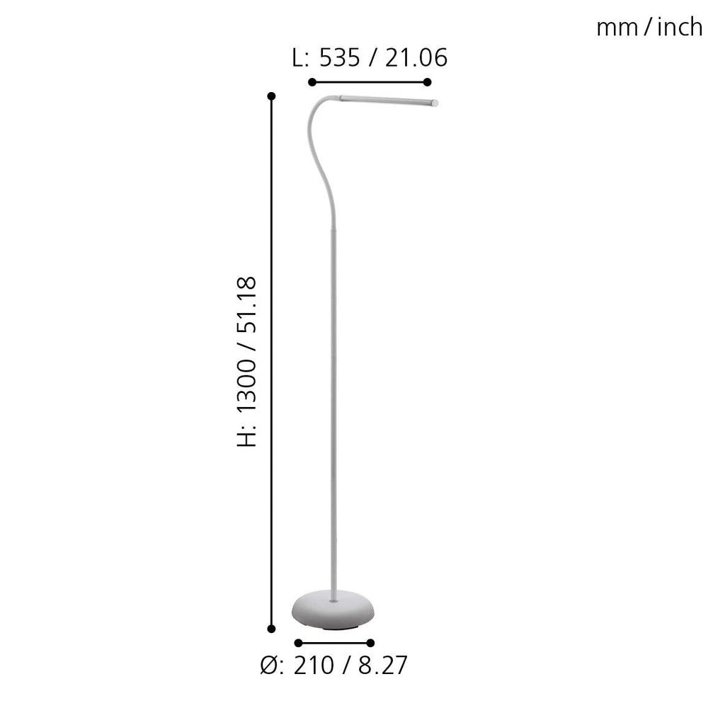 Eglo LAROA LED Floor Lamp | White Adjustable Touch Dimmer Light
