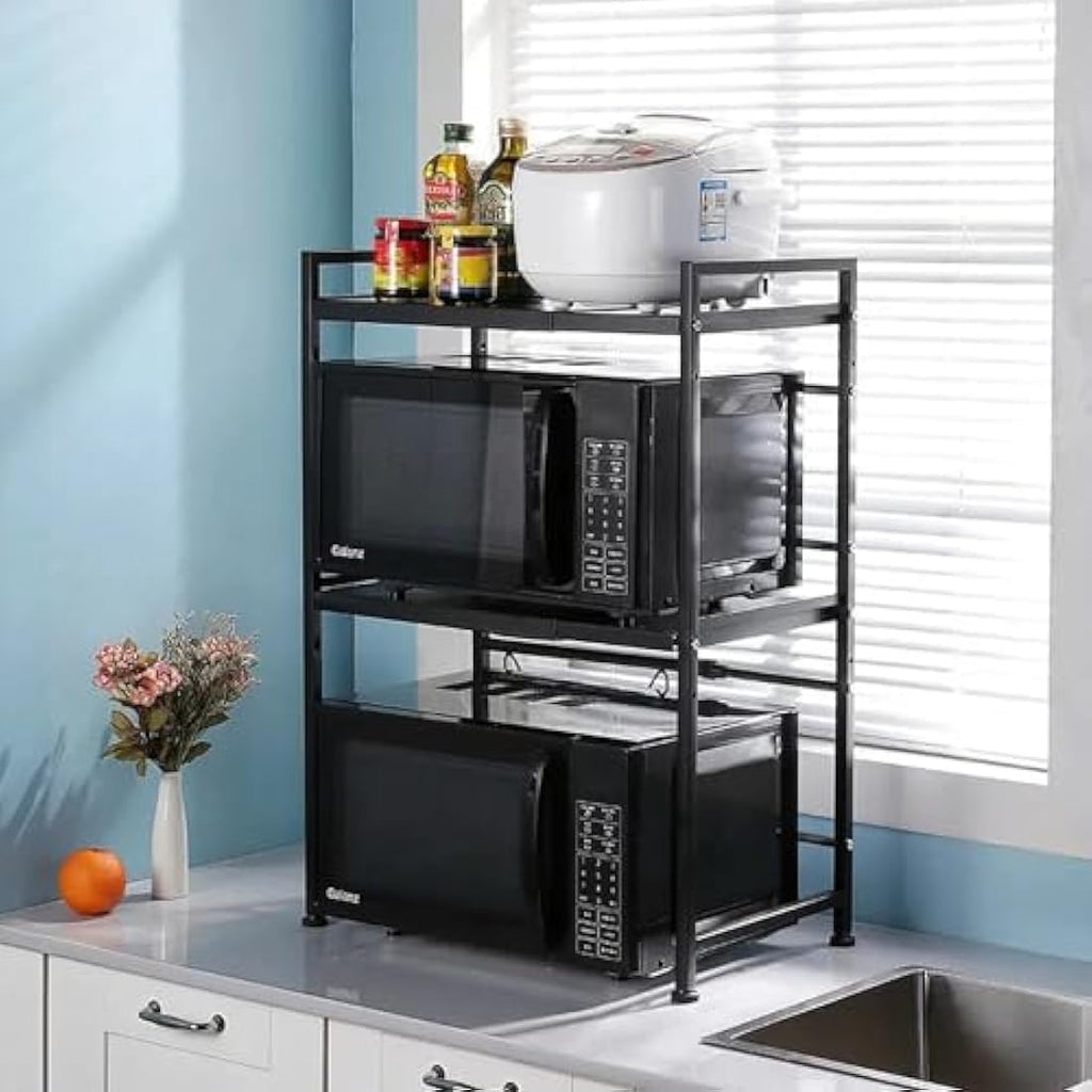 Jolof Store Expandable 3-Tier Microwave Rack – Adjustable Kitchen Shelf