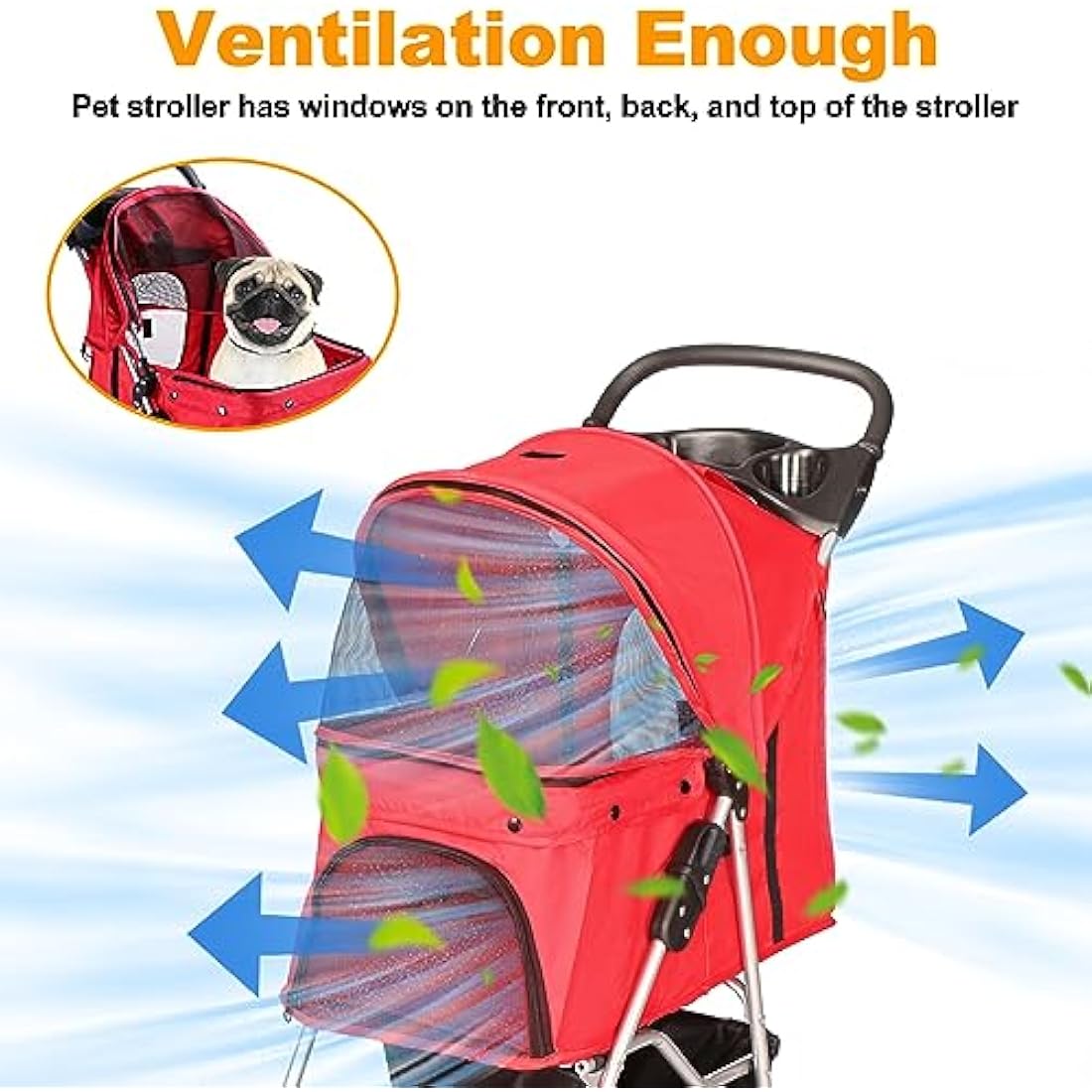 Display4top 4-Wheel Pet Travel Stroller - Foldable Dog & Cat Buggy, Red