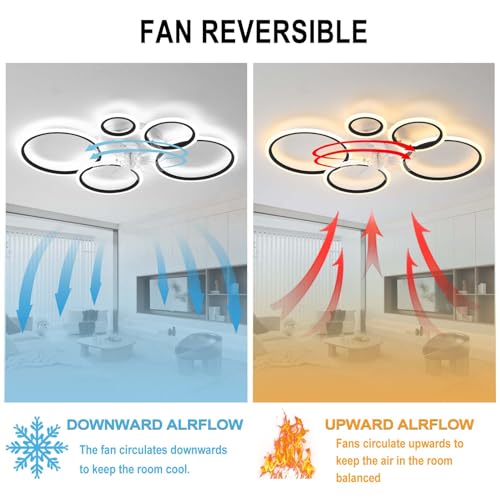 YUNZI Modern Ceiling Fan with LED Light – 72W Dimmable 6-Speed Fan