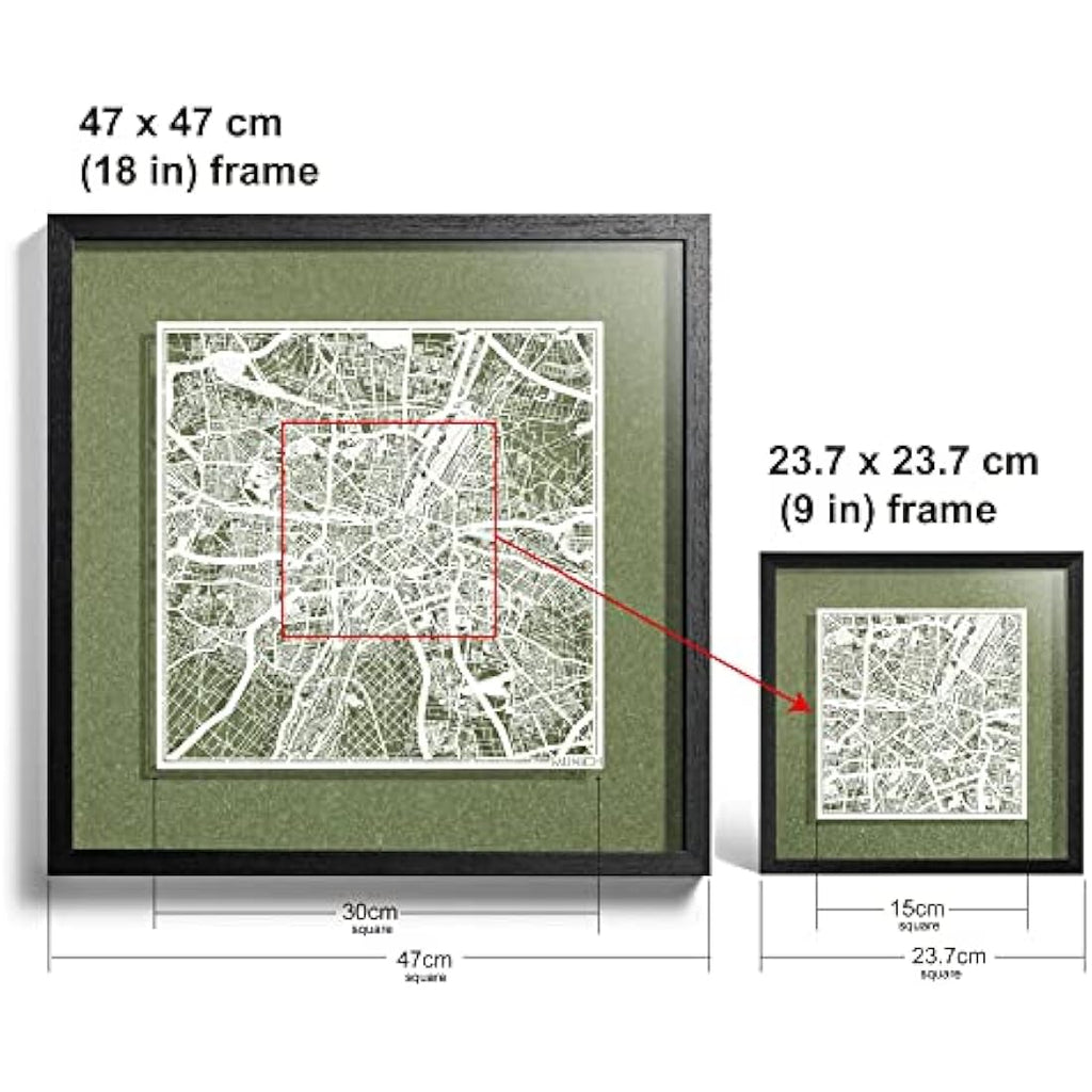 Jolof Store Munich Paper Map Art Frame - 9x9 White Map Black Frame