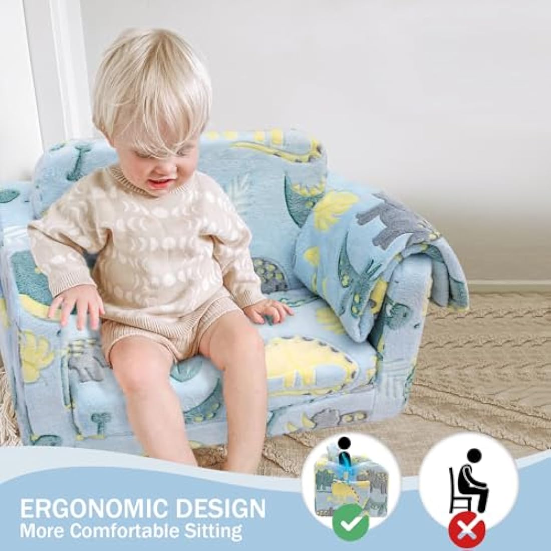 MeMoreCool Kids Glow in The Dark Foldable Sofa – Plush Dinosaur Lounger