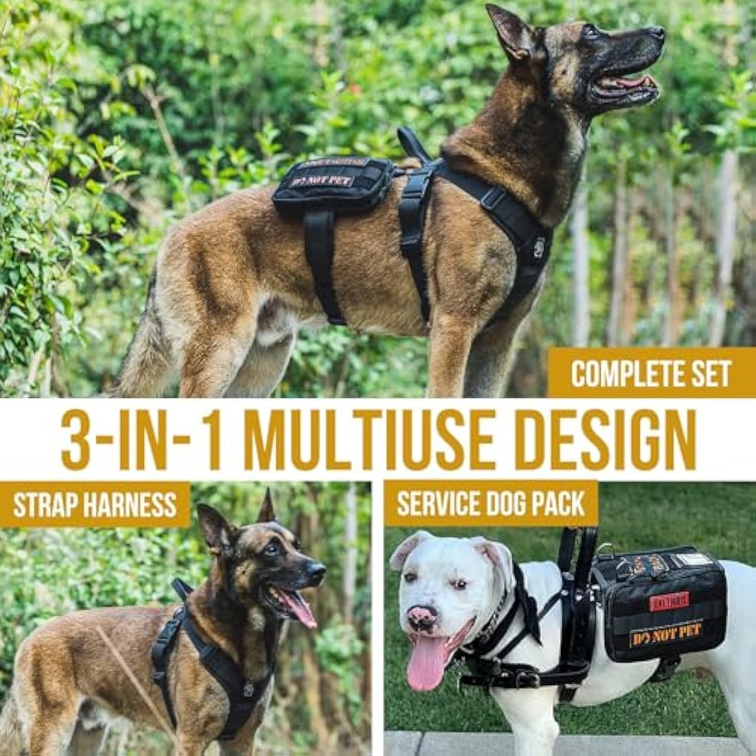 OneTigris Tactical Service Dog Vest | Molle Harness with Pouches - Black, L