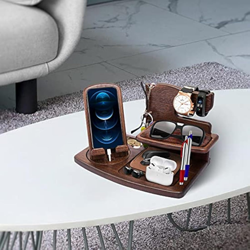 Jolof Store Wood Phone Docking Station – Bedside Nightstand Organiser