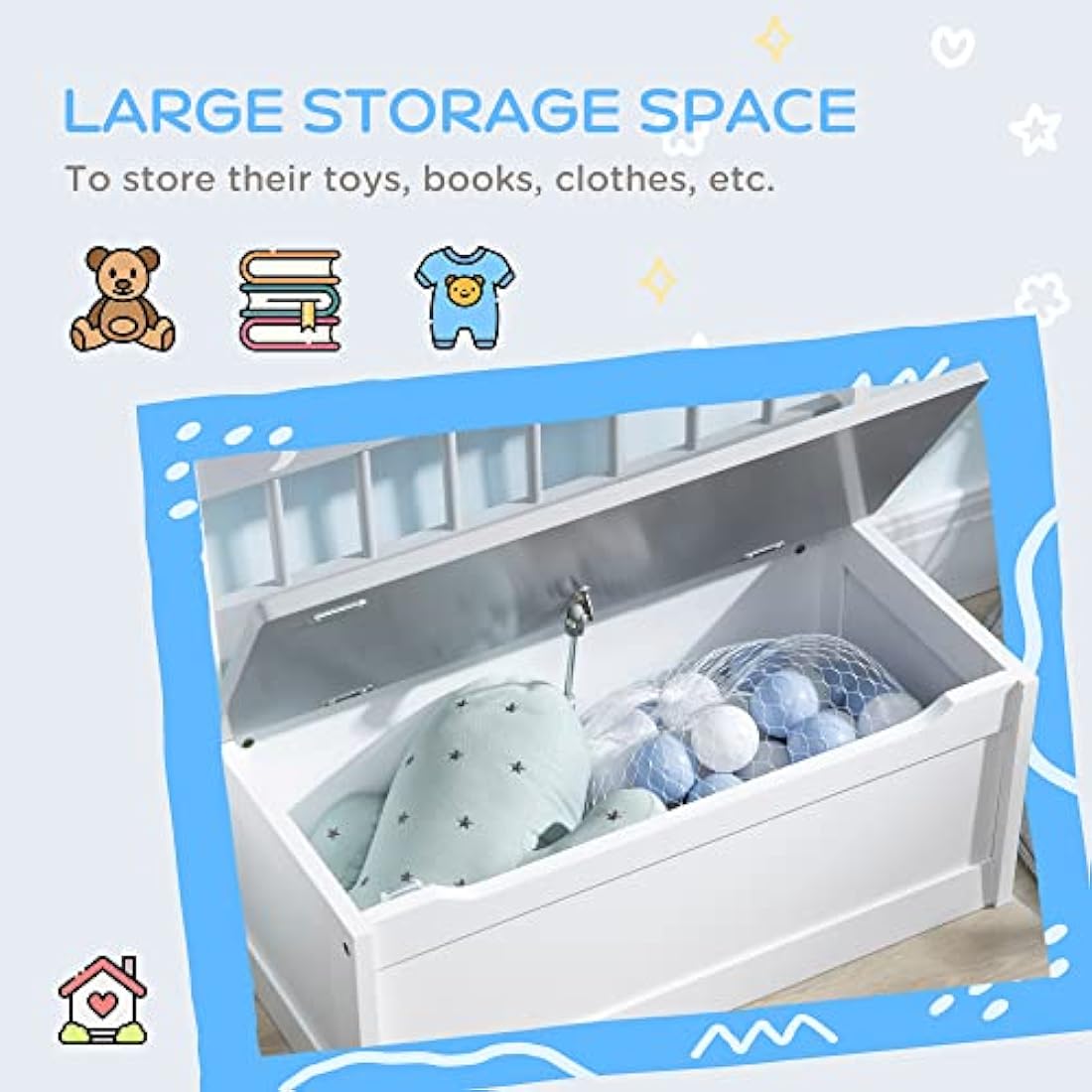 ZONEKIZ 2-in-1 Wooden Toy Box | Kids Storage Bench with Safety Lid - Grey